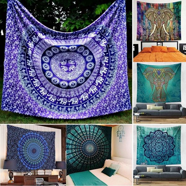 

150*130cm tapestries bohemian mandala beach tapestry hippie throw yoga mat towel elephant peacock polyester beach shawl bath towel an2518