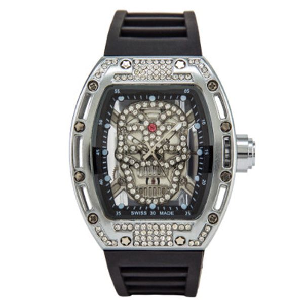 

2019 новые роскошные мужские часы спортивные часы мода алмаз призрачная голова силиконовый ремешок кварцевый череп бренд мужские часы беспла, Slivery;brown