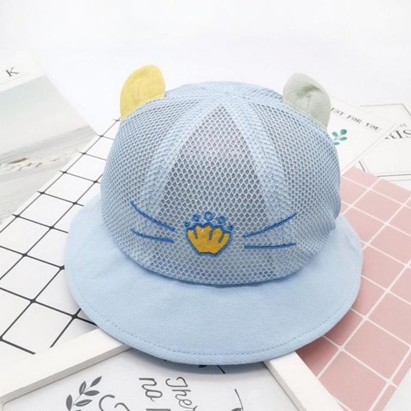 

kids baby summer cartoon cute cat cap bucket beach sun protection breathable casual hat for children girls boys sunhat, Yellow