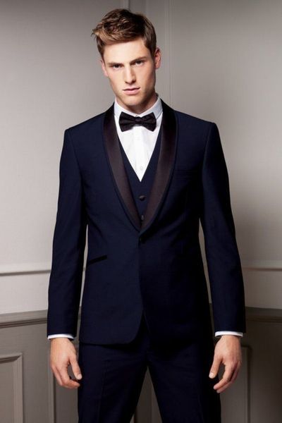 

classic dark navy men's suits groom tuxedos polyester wedding grooms three pieces (jaket+vest+pants) formal occasion wear prom suit, Black;gray