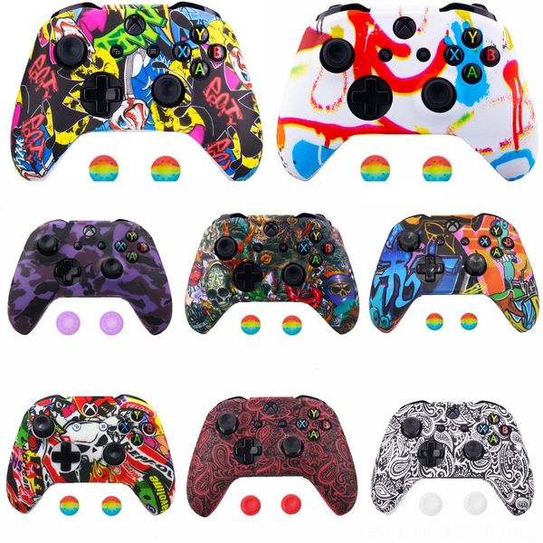 

bsvgg for xbox one s x controller silicone soft case cases rubber gamepad skin printing comfortable joystick cover & 2 analog caps