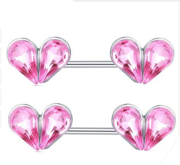 

heart zircon nipple piercing earring surgical steel 14g ear barbell fashion body jewelry nipple rings 20pcs, Silver