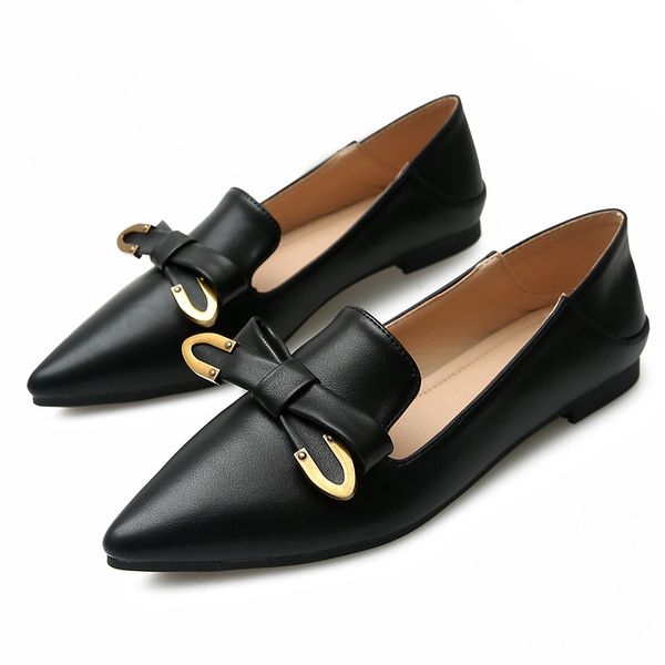 

hkxn 2019 new spring casual fashion ladies shoe cover toe flat shoes leather flat shoes zapatos mujer shoe, Black