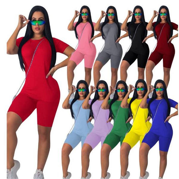 

solid plain color short sleeve tracksuit women's summer two piece cotton outfit tshirt + shorts joggers set sweatsuit sportswear s-4xl, White