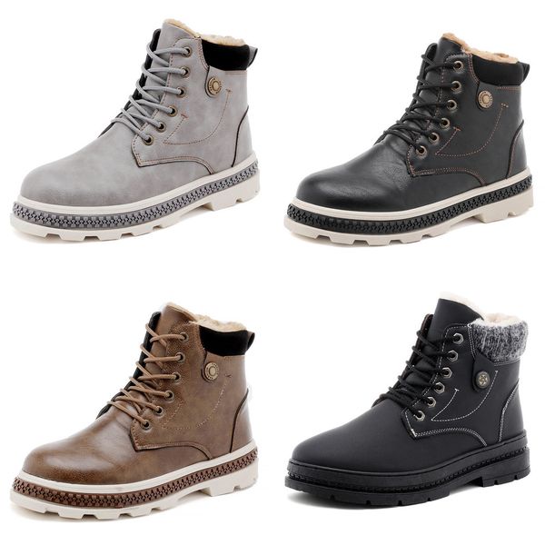 

vesonal autumn winter new leather ankle snow men boots shoes motorcycle with fur plush warm vintage classic male casual booties, Black