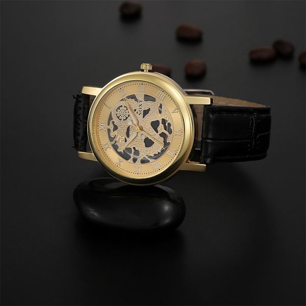 

quartz watches men leather analog watch hombre hour relogio masculino soxy watch fashion hollow out skeleton dial, Slivery;brown
