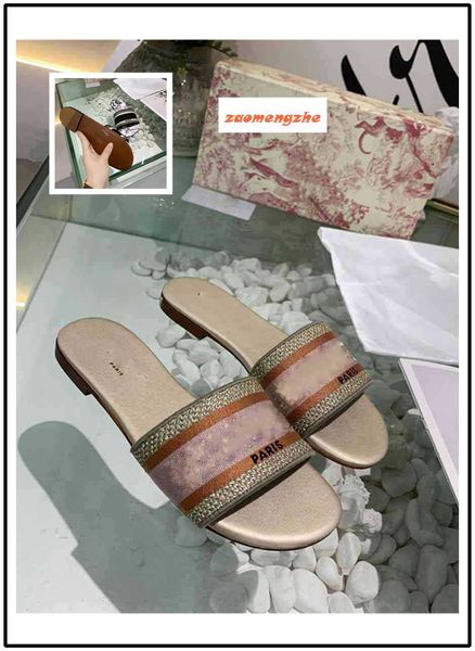 

original box new dazzle flowers trendy bohemia women slippers letter embroidery lady sandal designer casual slipper, Black