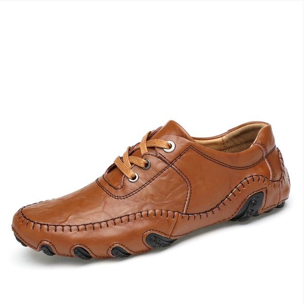 

men's flats casual shoes man handmade genuine leather mens loafers slip on moccasins comfortable soft driving shoes, Black