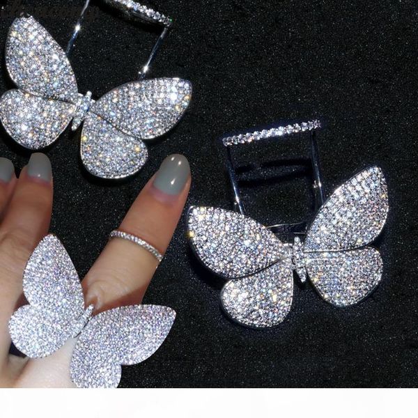 

choucong handmade flying butterfly ring mrico pave 299pcs 5a zircon cz 925 sterling silver party wedding band rings for women, Slivery;golden