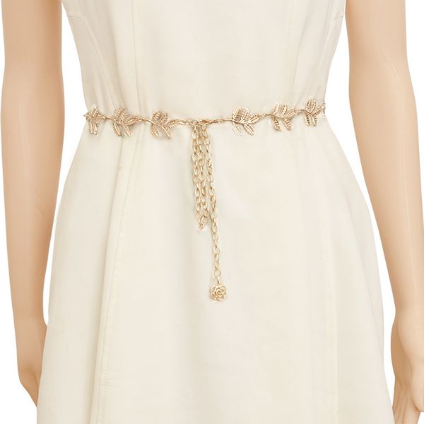 

European and American exquisite gold leaf women's waist chain metal dress belt fashion decoration foreign trade waist ornament