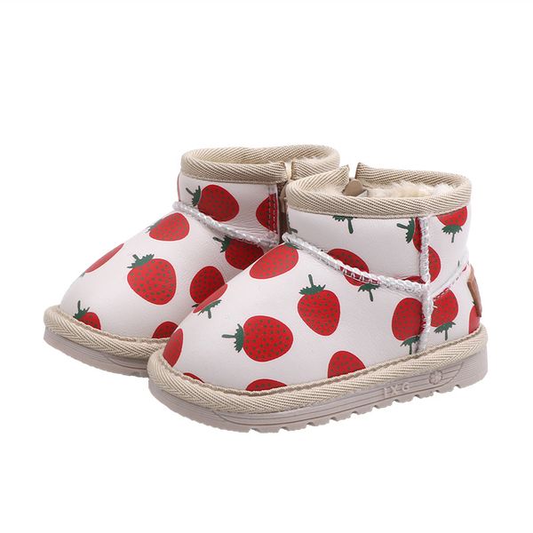 

strawberry printed winter warm plush baby girls boys snow boots soft bottom children kids casual shoes infant toddler boots, Black;grey