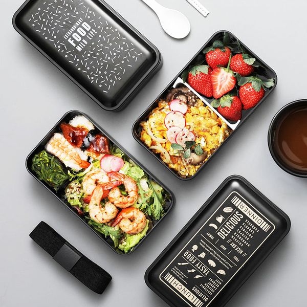 

lunch box double-layer portable bento box food container storage with spoons compartments leak proof microwavable