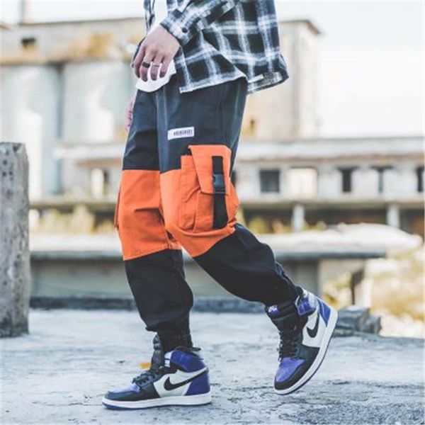 

harem pants men multi-pocket cargo pants overalls streetwear hip hop casual trousers joggers male sweatpants men m-xxl, Black