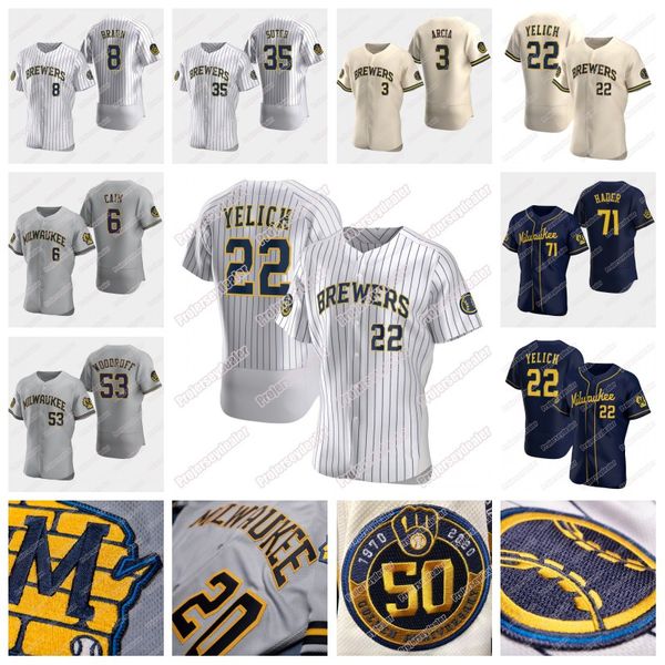 

milwaukee 2020 season brewers 50th jerseys christian yelich woodruff lorenzo cain ryan braun brent suter orlando arcia josh hader, Blue;black