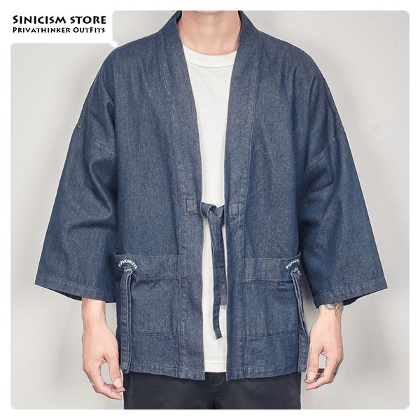 

sinicism store men chinese style autumn denim kimono denim jacket mens autumn oversize vintage jackets male fashion clothes 2019, Black;brown