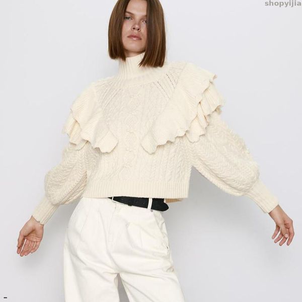 

new female elegant bubble women fashion cascade ruffle sweater sleeve sweater women solid turtleneck, White;black