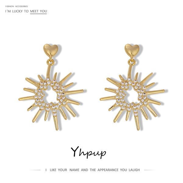 

yhpup delicate heart geometric stud earrings temperament shiny cubic zirconia earrings for women anniversary gift jewelry 2020, Silver