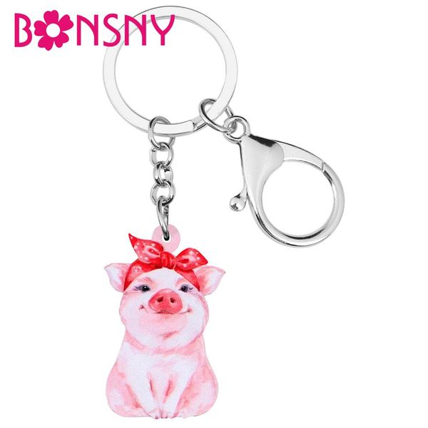 

acrylic valentine's day headband pig key chains rings bag car purse decoration keychain for women girls teens charms gift, Silver