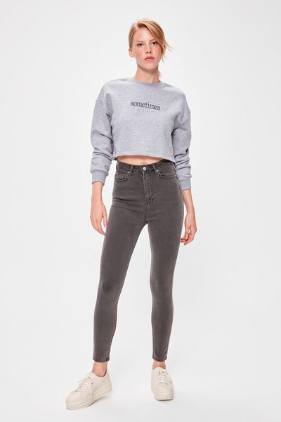 

trendyol gray high waist skinny jeans twoaw20je0226, Blue