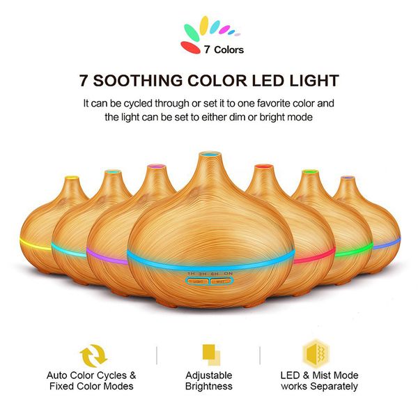 

400ml ultrasonic air humidifier aroma essential oil diffuser with wood grain 7 color changing led lights for office home