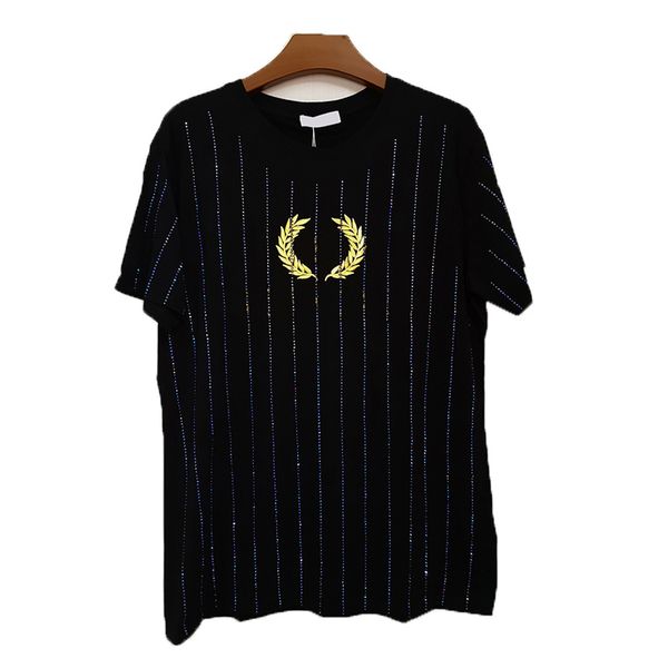 

2019 Europe Luxury Paris Embroidery Wheat Rhinestone Lady T shirt Hip Hop Cool T-shirt Women Clothes Cotton Casual T Shirt