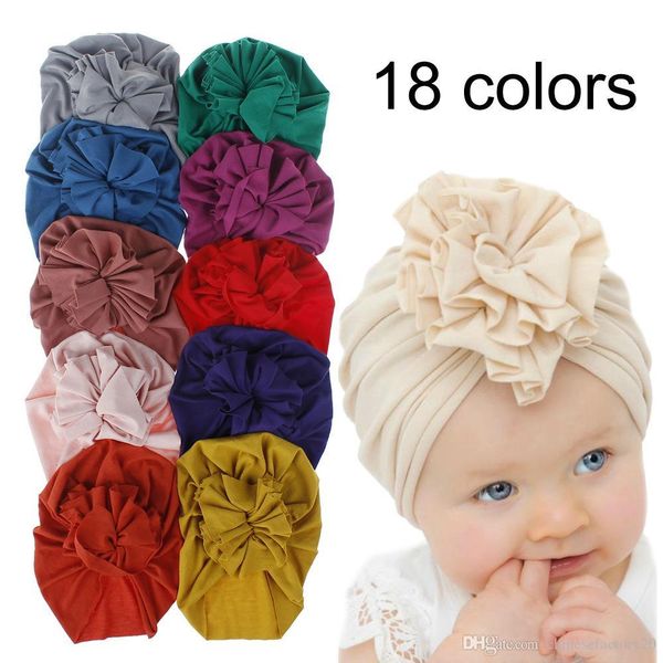 

18 styles cute infant toddler flower knot indian turban cap kids headbands caps baby floral hat solid soft cotton hairband hats, Yellow