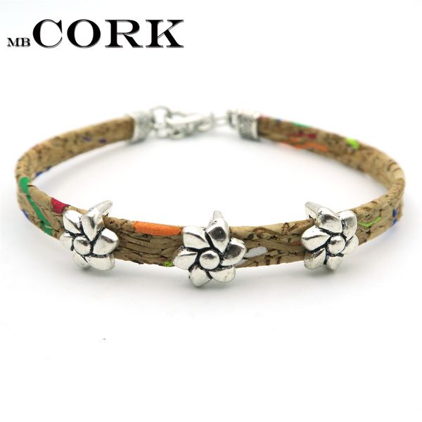 

natural cork handmade simple colorful small flower cork bracelet vintage original wooden jewelry from portugal br-257, Black