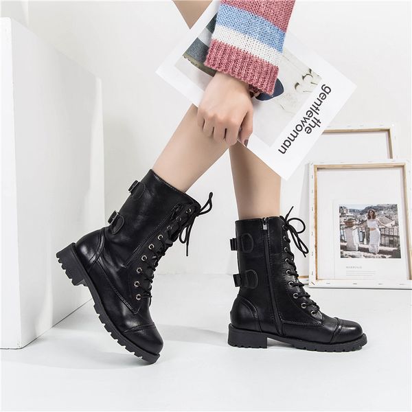 

women boots women's roman riding cowboy half platform boots zipper mid-calf fall and winter new ladies shoes 756, Black