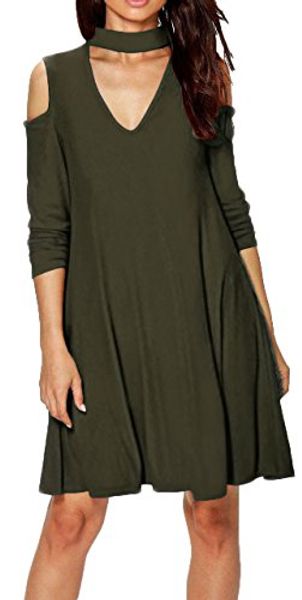 

sdolphin women's long sleeve off shouler keyhole loose swing dress, Black;gray