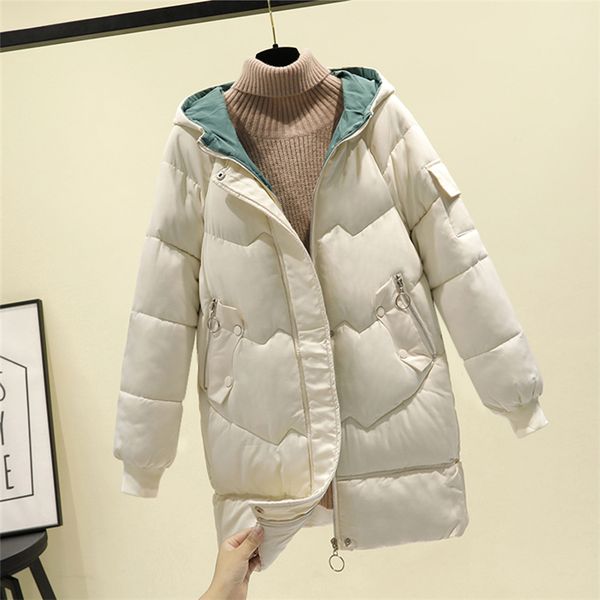 

mid-length cotton jacket women 2019 winter fashion new loose hooded zipper long-sleeved warm cotton coat tide h00965, Black