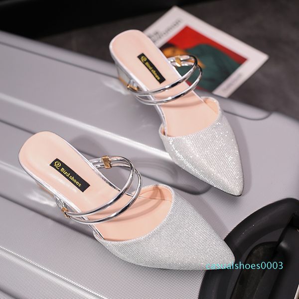 

youyedian women's pointed leisure thick heel slippers fashion wild mid-heel sandals chaussure plate femme printemps ete sport c03, Black
