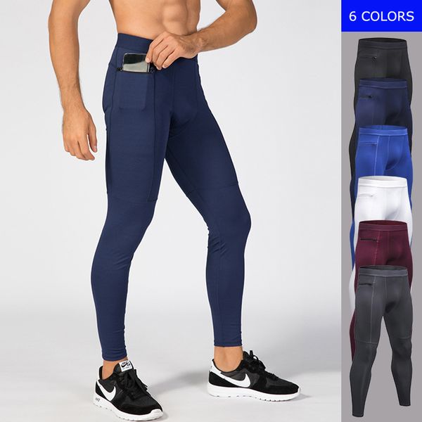 

men's running fitness workout gym sports long pants tight elastic quick fast dry compression sportswear trousers leggings 1070, Black;blue