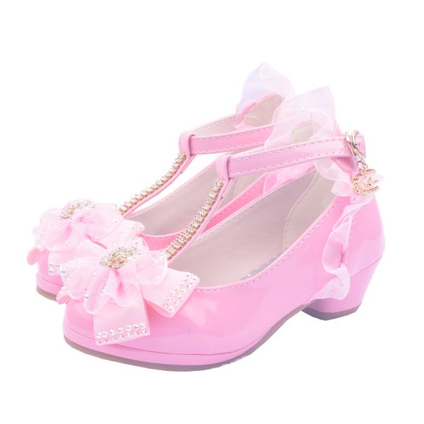 

princess children party leather shoes girls pu low heel lace flower kids shoes for girls single tie bow dance dress shoe, Black;grey