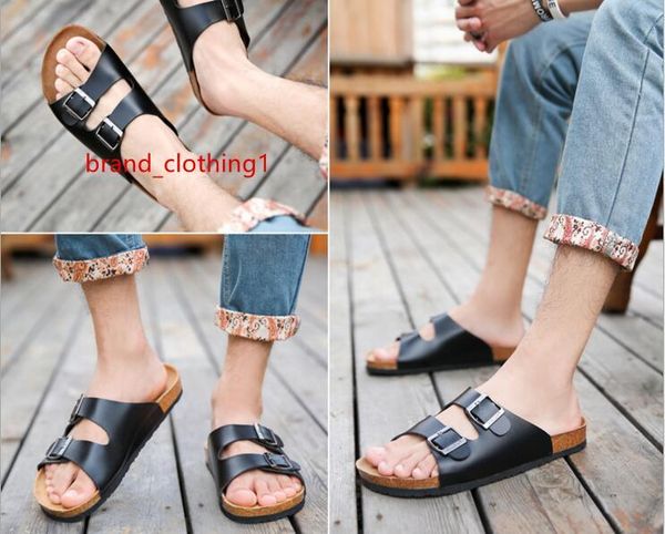 

fashion summer cork slippers sandals new men women casual beach double buckle printed slip on slides shoe flat plus size