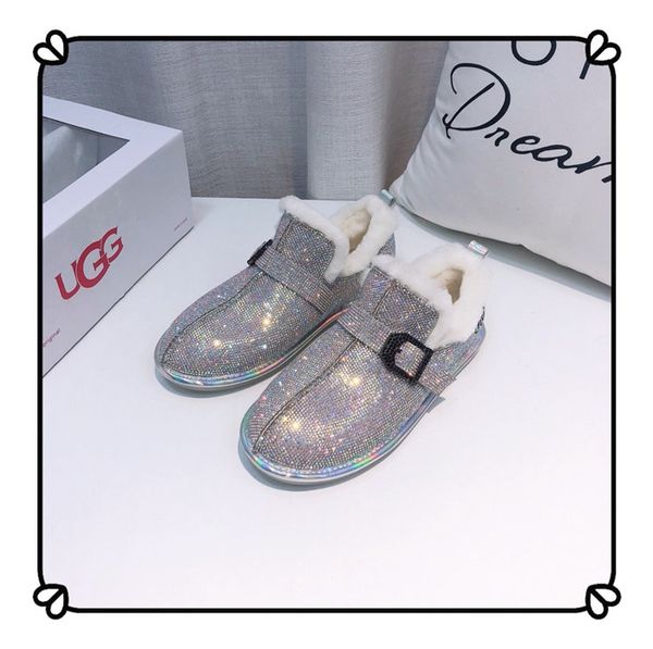 

australia classic women's snow boots female winter 2019 genuine leather botas lady warm fur black shoes shallow rhinestone shiny shoes