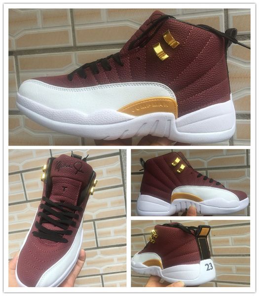 

j12 game ball pe men basketball shoes brown white turf 12s signature black laces metallic gold mens sports sneakers with box