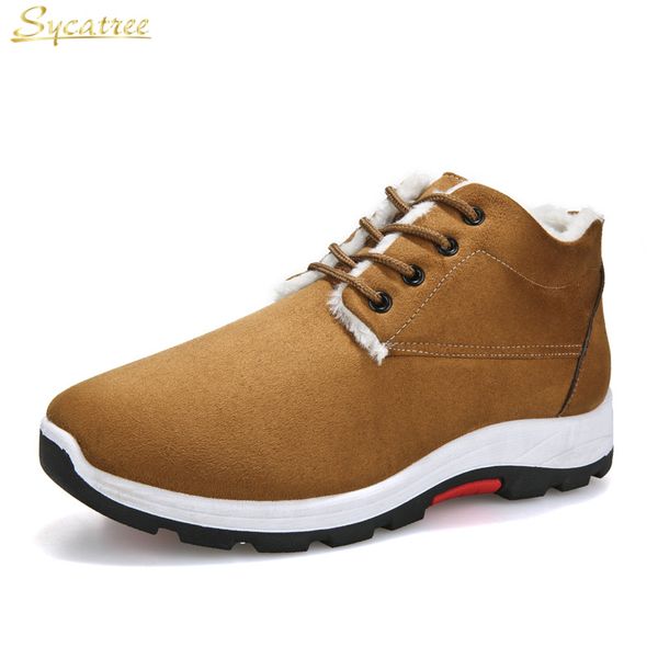 

sycatree winter casual shoes for men canvas shoes with plush keep warm snow boots cotton chaussure homme sneakers men, Black