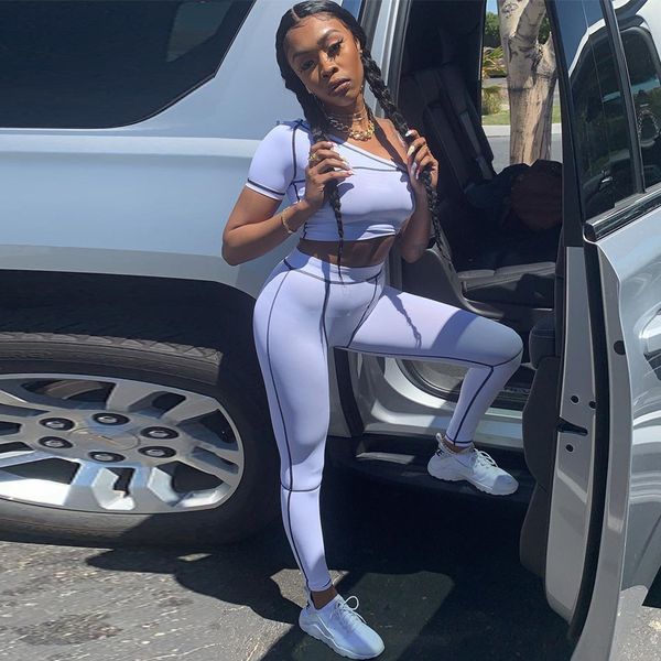 

fashion womens summer tracksuits casual women sports two piece sets 2020 new arrival active suits 2 colors ph-yf203126, Gray