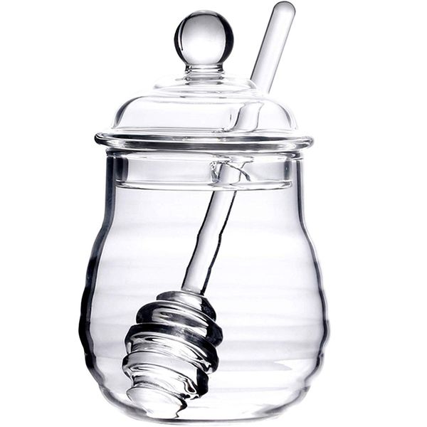

transparent glass honey jar with lid honey jar clear, 9 ounces