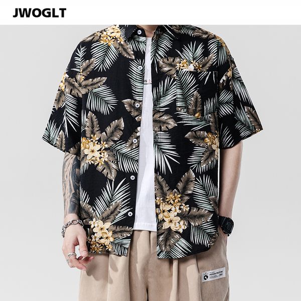 

men's casual shirts summer aloha shirt mens fashion hawaiian beach loose oversize trend streetwear tropical printing blouse, White;black