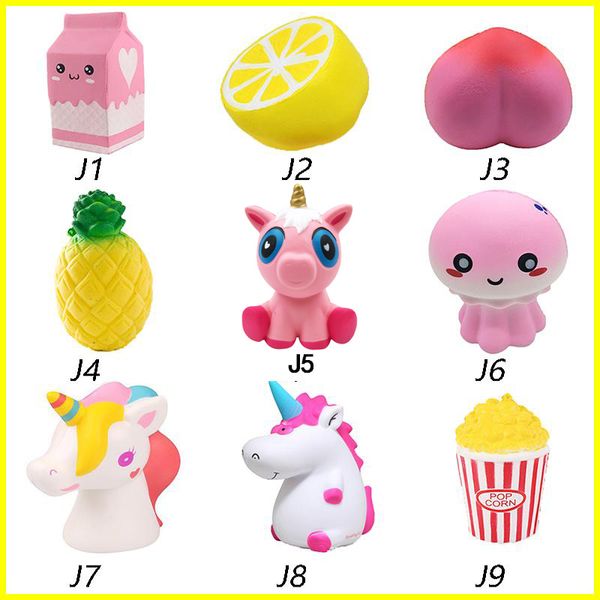 Giocattoli squishy Fragola Profumo Crema latte limone pesca Ananas unicorno meduse popcorn Jumbo Decor Slow Rising Squishies Spedizione gratuita