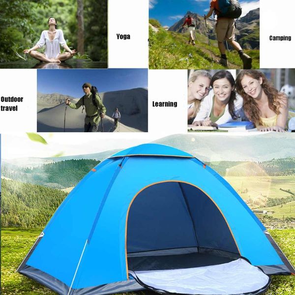 

foldable waterproof sunscreen lightweight automatic speed open double door camping tent 2-3 people blue