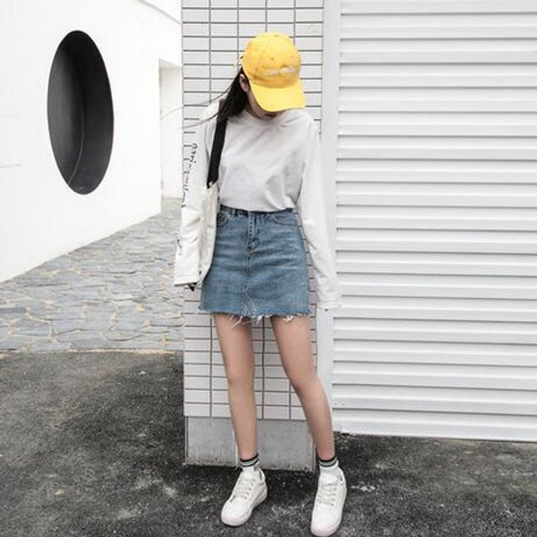 

summer high waist skirts womens pockets button denim skirt female saias 2020 new all-matched jeans skirt dc6, Black