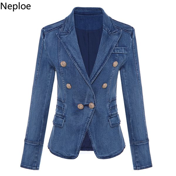 

nepole denim cool girl buttons women coat modis double breasted pockets 2019 spring autumn casual slim waist blazer 42715, White;black