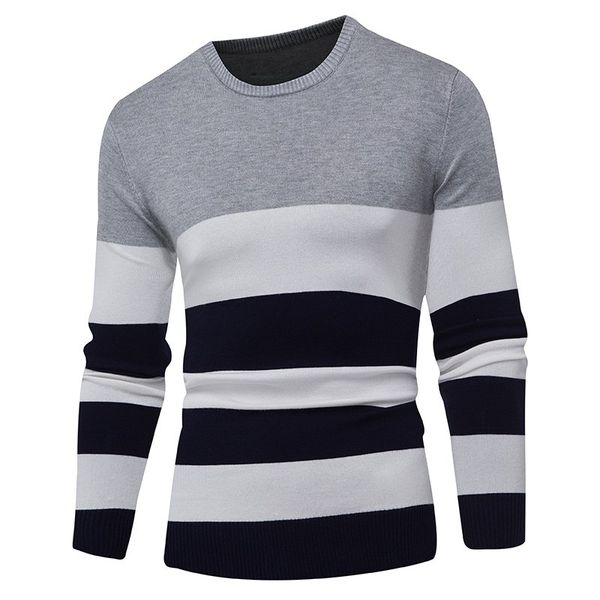 

olome 2019 autumn casual men's sweater o-neck striped slim fit knittwear mens sweaters pullovers pullover men pull homme -2xl, White;black