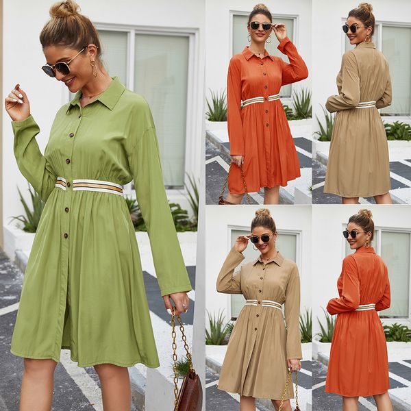 

2020 new spring summer women casual dresses long sleeve buttons solid turn down collar casual ol shirt dress female high waist vestidos, Black;gray