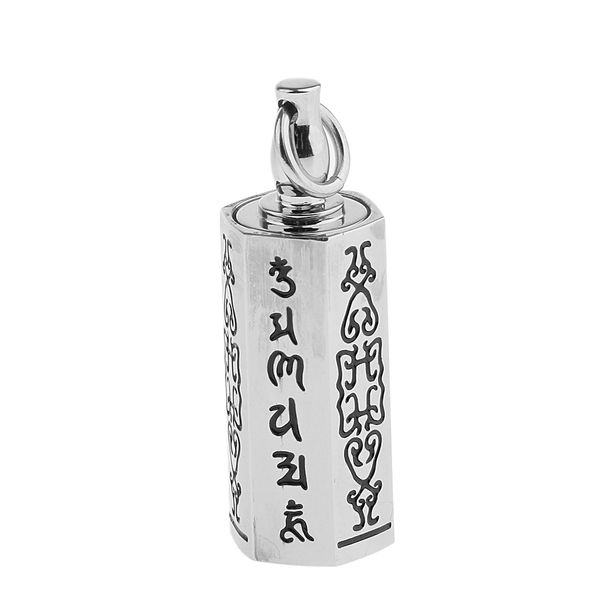 

buddhist om mani padme hum prayer mantra open bottle keepsake urn pendant, Silver