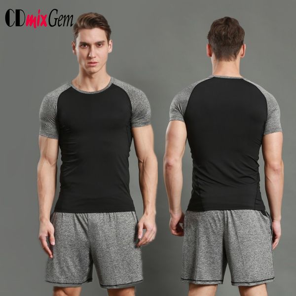 

men' quick drying moisture wicking elastic t-shirt, short sleeved t-shirt breathable, running tights, compression tee lx, Black;blue