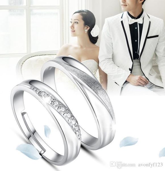 

дешевая продажа открытие серебро 925 пару кольца пара мужчин и женщин просто брак кольцо регулируемые студент кольцо w12, Silver