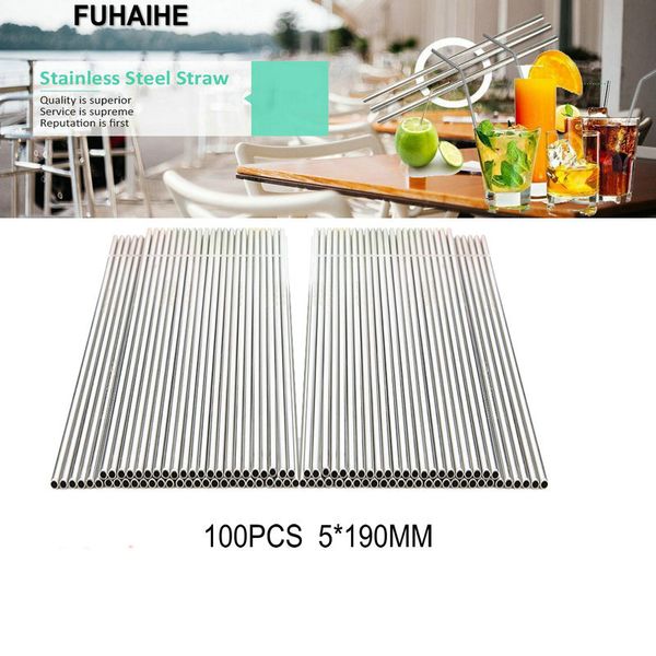 

fuhaihe reusable 100pcs/lot 5*190mm metal straw stainless steel straw for child and factory wholesale